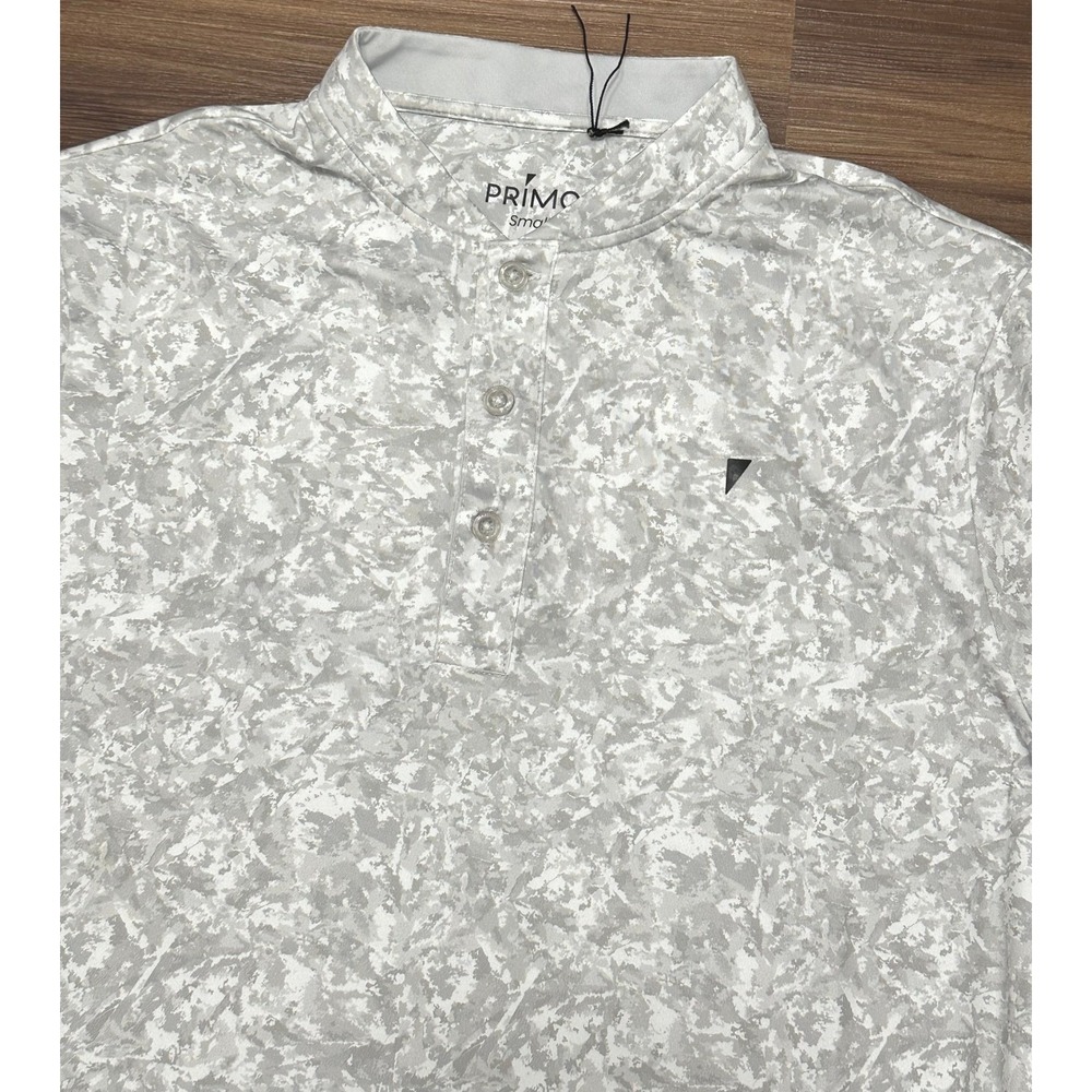 PRIMO Mens White/Grey Camo Print Blade Collar Performance Polo Shirt Sz S